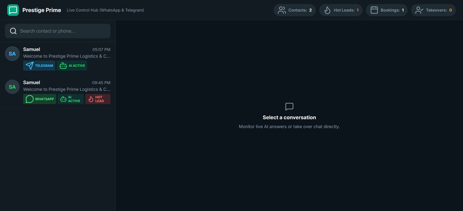 Admin CRM Dashboard Live Hub