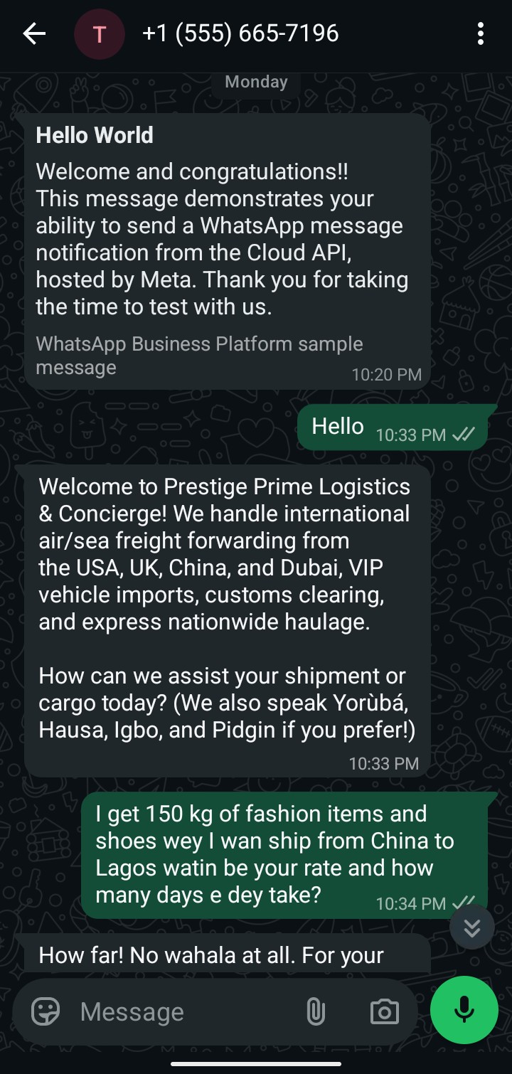 WhatsApp AI Agent Conversation